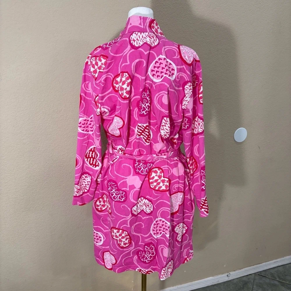 Pajamagram Hers Pink Red Heart Robe Waist Tie Pockets Long Sleeve Sz S/M Cozy - Picture 4 of 10